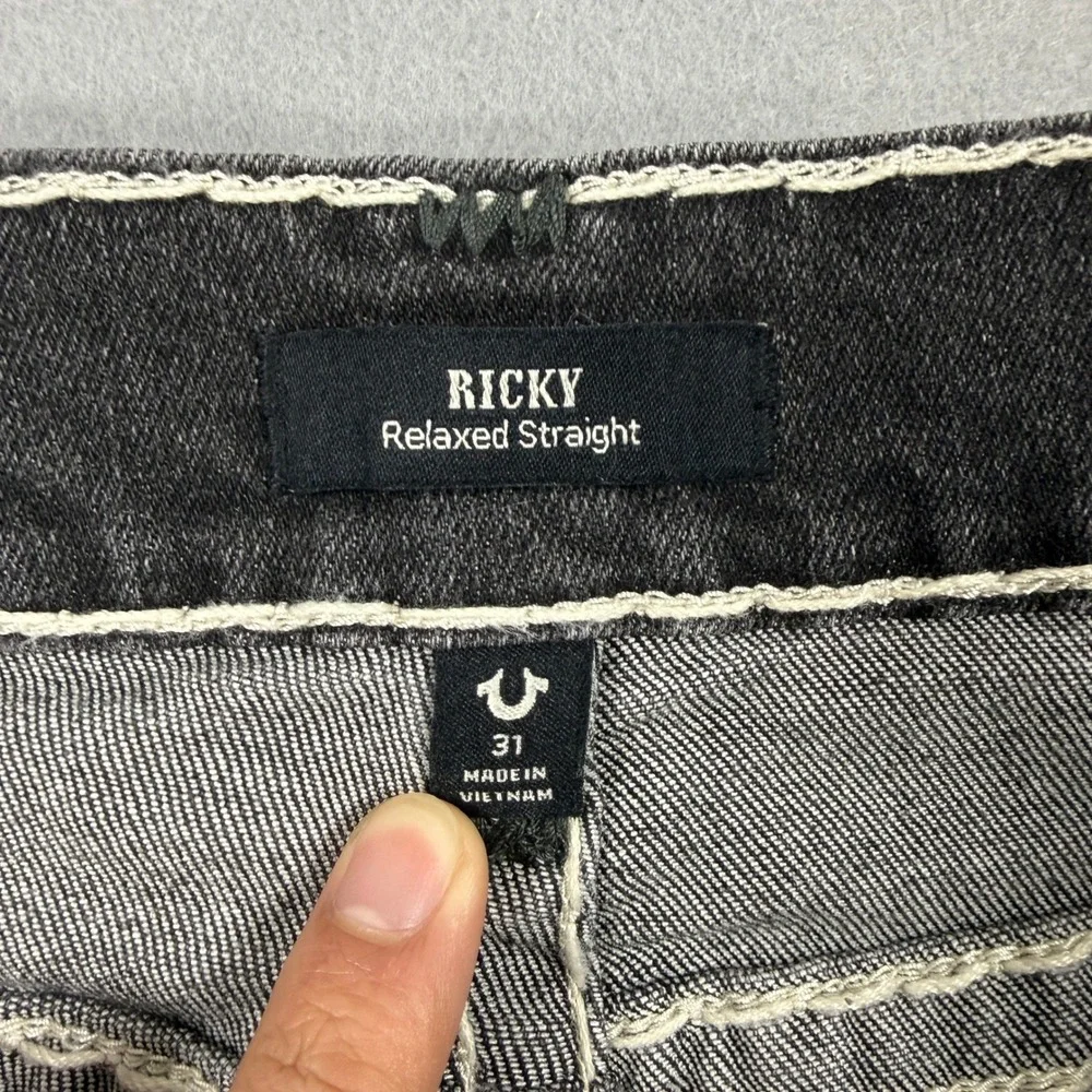 True Religion Ricky Jeans Men 31 Black Selvedge Super T Contrast Stitch Acid Y2K